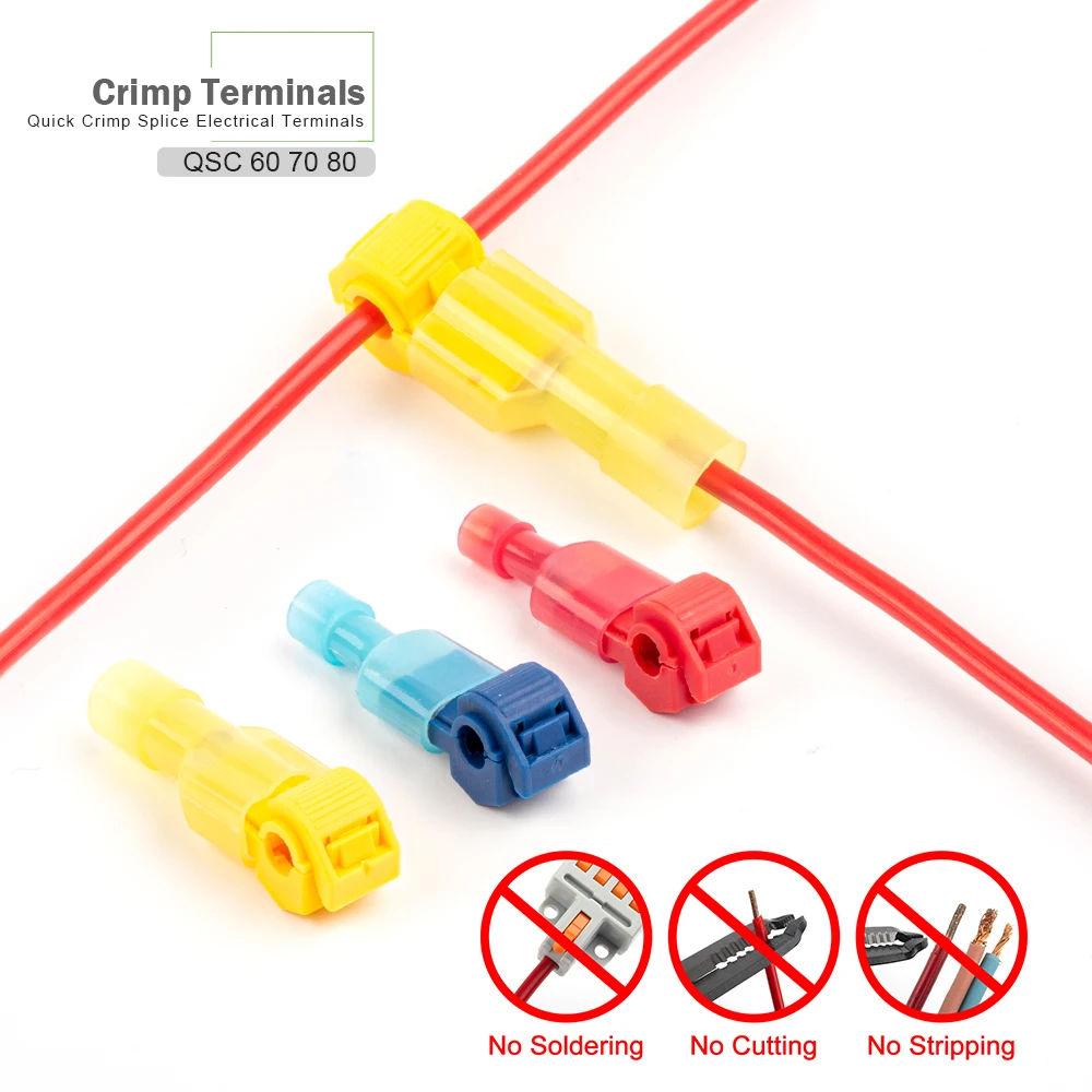 50pcs T-Tap Cable Splicing Wire Connector Quick Electrical Snap Lock Terminal Waterproof Insulated Crimp Terminals 22-10AWG