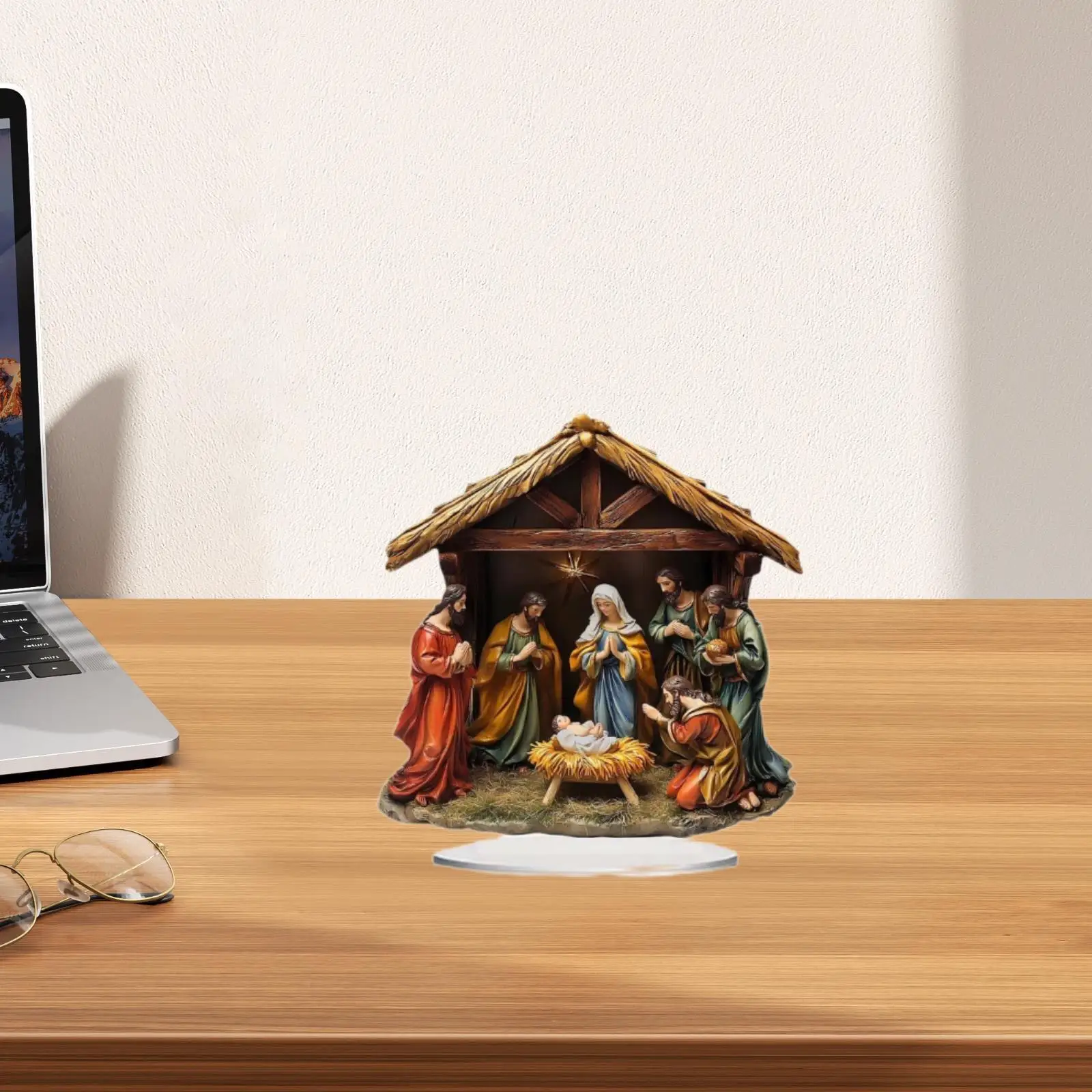 Christmas Statue Artwork Jesus Birth Figurine for Bedroom Bookshelf Desktop