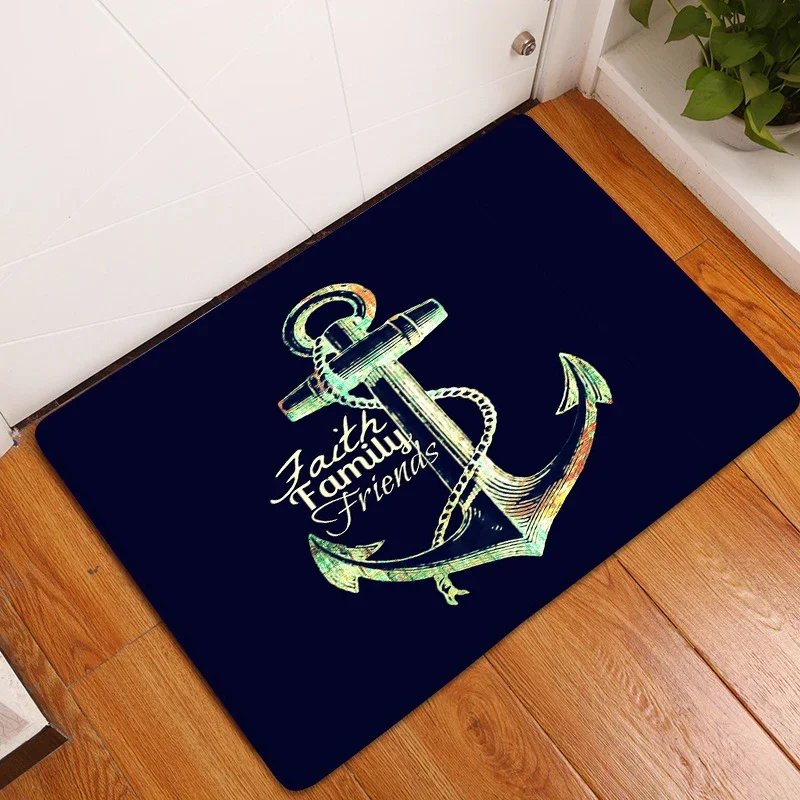 Chic Nautical Anchor Boat Navy Blue Stripes Personalized Doormat Modern Bedroom Home Kitchen Rug Bathmats Floor Mat Decor Carpet