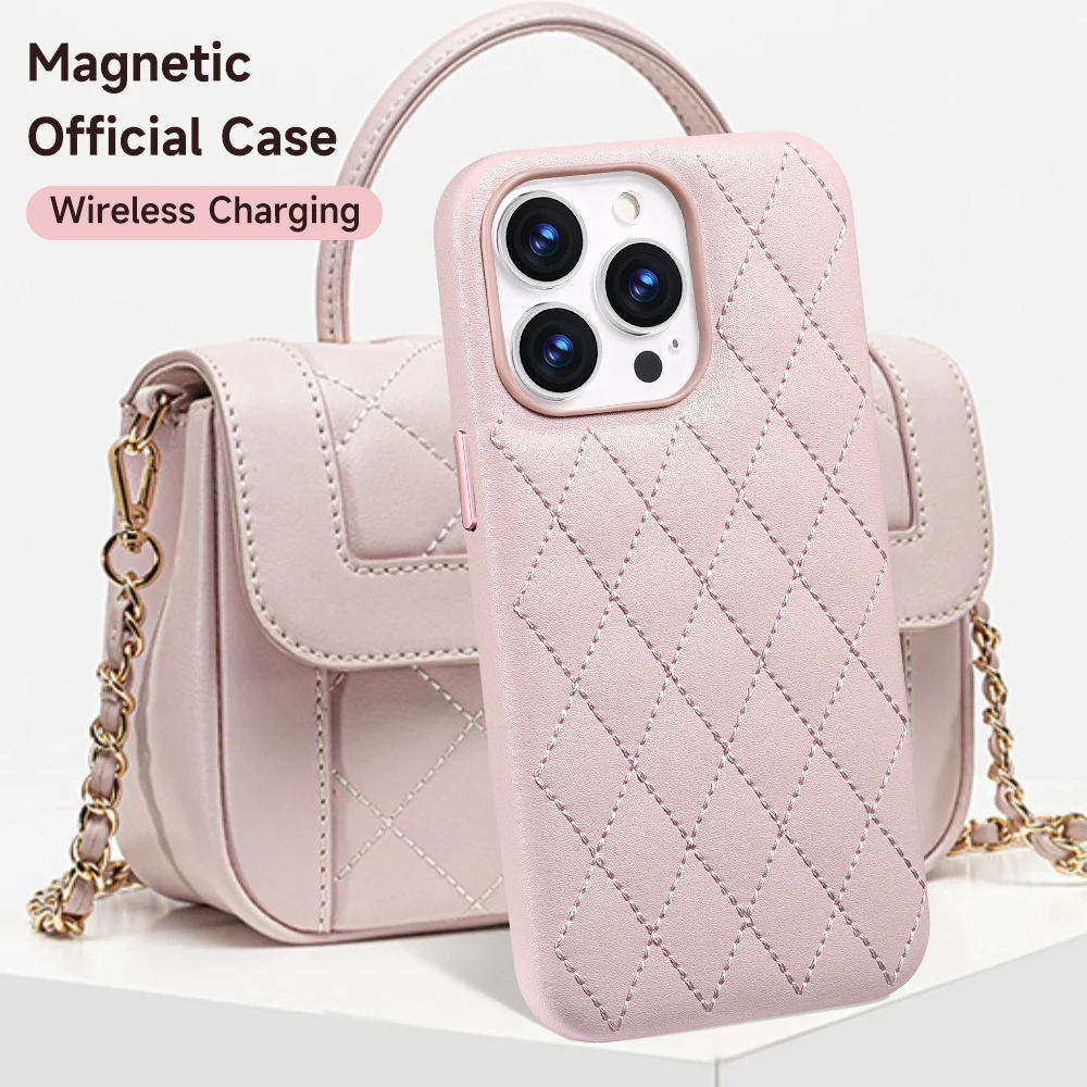 

Clearance Sale Leather For Magsafe Case For iPhone 13 Pro Max 13Pro 13 mini Women Fashion Magnetic Stitching Luxury Back Cover