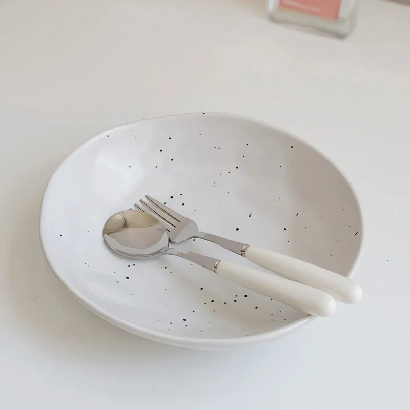 Japanese Style Splash-Ink Porcelain Bowl 8 Inch Irregular Household Tableware Fruit Vegetable Salad Bowls Personal Items