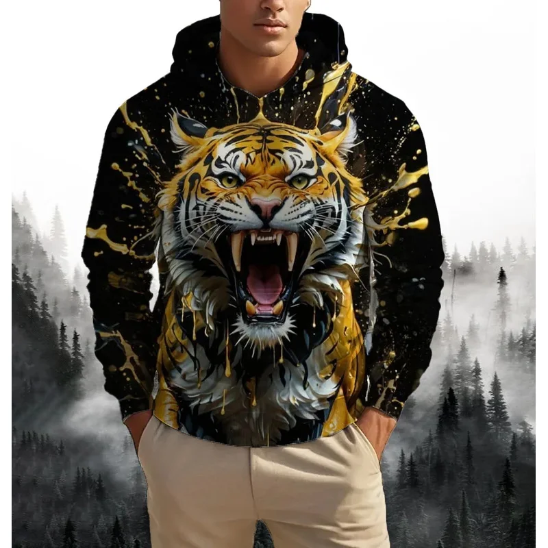 

Men's Hoodie Casual Fashion Tiger Fierce Beast Printed Hoodie 3D Design Men's Long Sleeve New Year Gift Top