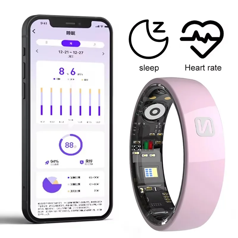 

Смарт-кольцо NFC для женщин и мужчин, пульсометр, кислород в крови, монитор здоровья и сна, управление камерой, 5 АТМ, водонепроницаемый мультиспортивный режим