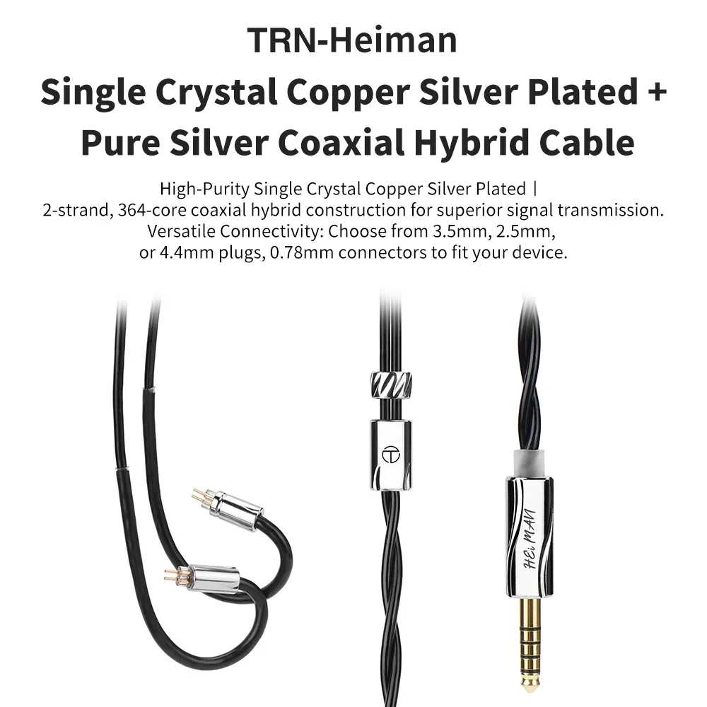 TRN Heiman HIFI Upgrade Cable Single Crystal Copper Silver Plated + Pure Silver Coaxial Hybrid