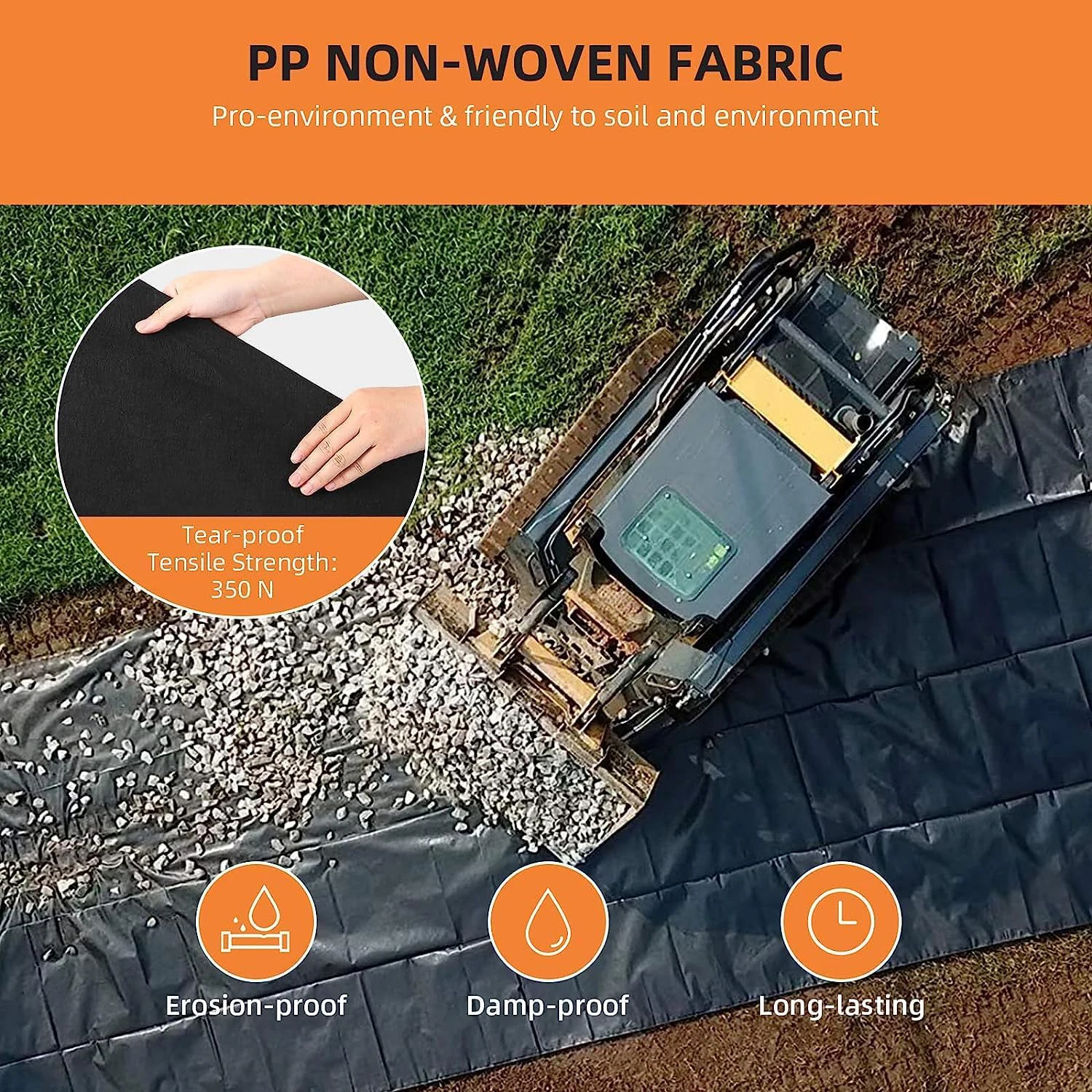 4ft x 50ft & 6oz Geotextile Fabric, Geotextile Landscape, PP Drainage 350N Tensile Strength & 440N Load Capacity