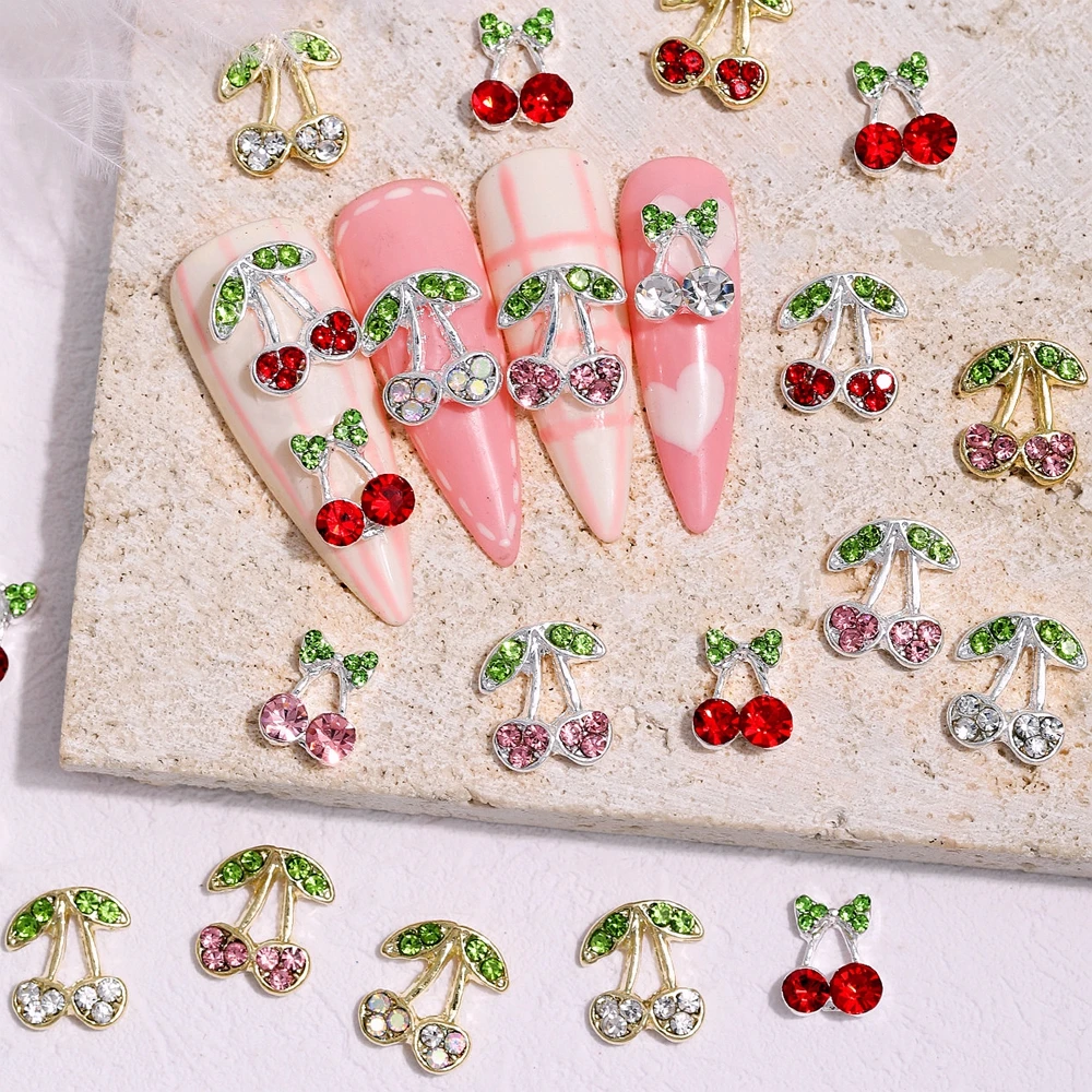 

10PC 3D Luxury Alloy Nail Art Accessories Full Rhinestone Cherry Charms For Nails Decoration Design Manicure Decor Supplies Tool