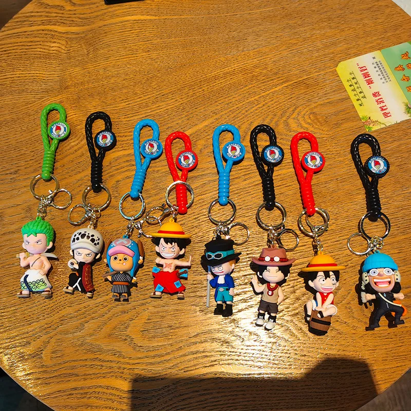 MINISO New Cool and Cute Cartoon Character Luffy Ace Keychain Couple Backpack Car Key Pendant Party Decoration Children's Gift