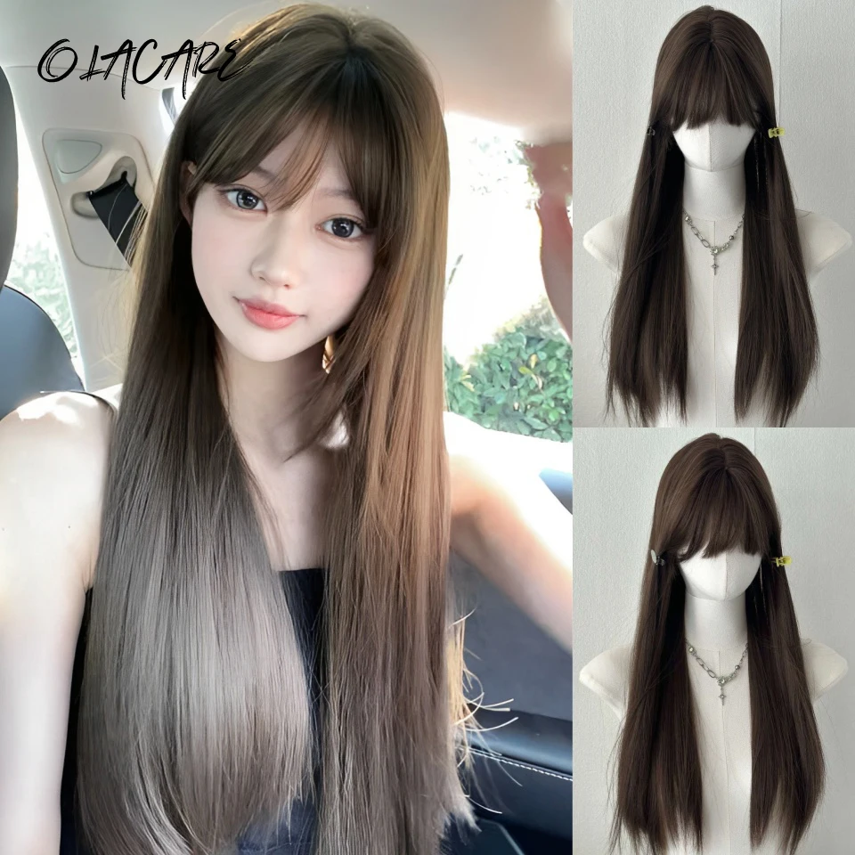 

Long Silky Straight Synthetic Wigs with Bangs Brown Black Cosplay Party Lolita Hair Wigs for Women Natural Heat Resistant Wig LM