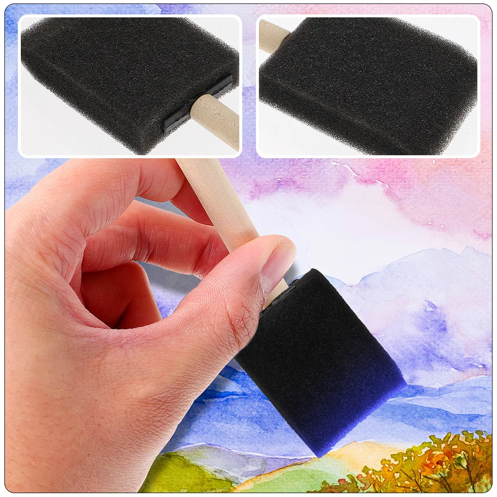 

50pcs Kids Drawing Tools Black Sponge Brushes 1 Inch Size Ideal for Painting Crafts Comfortable Wooden Handle Easy Control