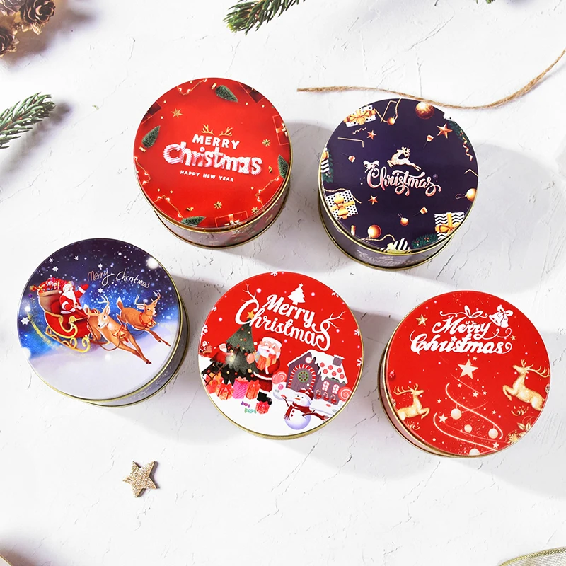 Metal Cookie Box Christmas Gift Box Tea Candy Storage Containers Tinplate Gift Boxes With Lids Xmas Navidad New Year 2025 Gifts