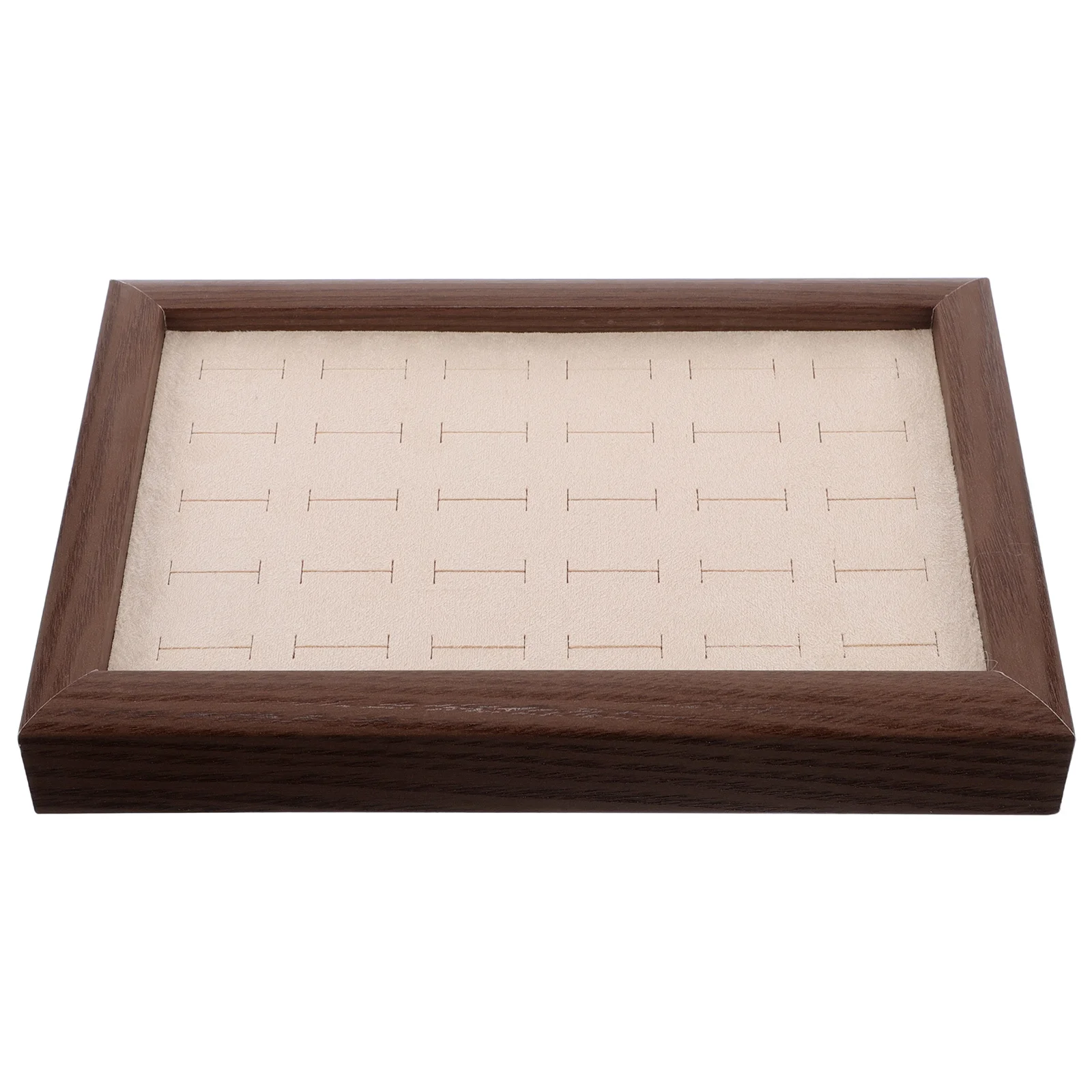 Wooden Rings Organizer Jewelry Tray 30 Slots Walnut Finish Jewelry Display Plate Necklace Ring Earring Storage Tray for Home