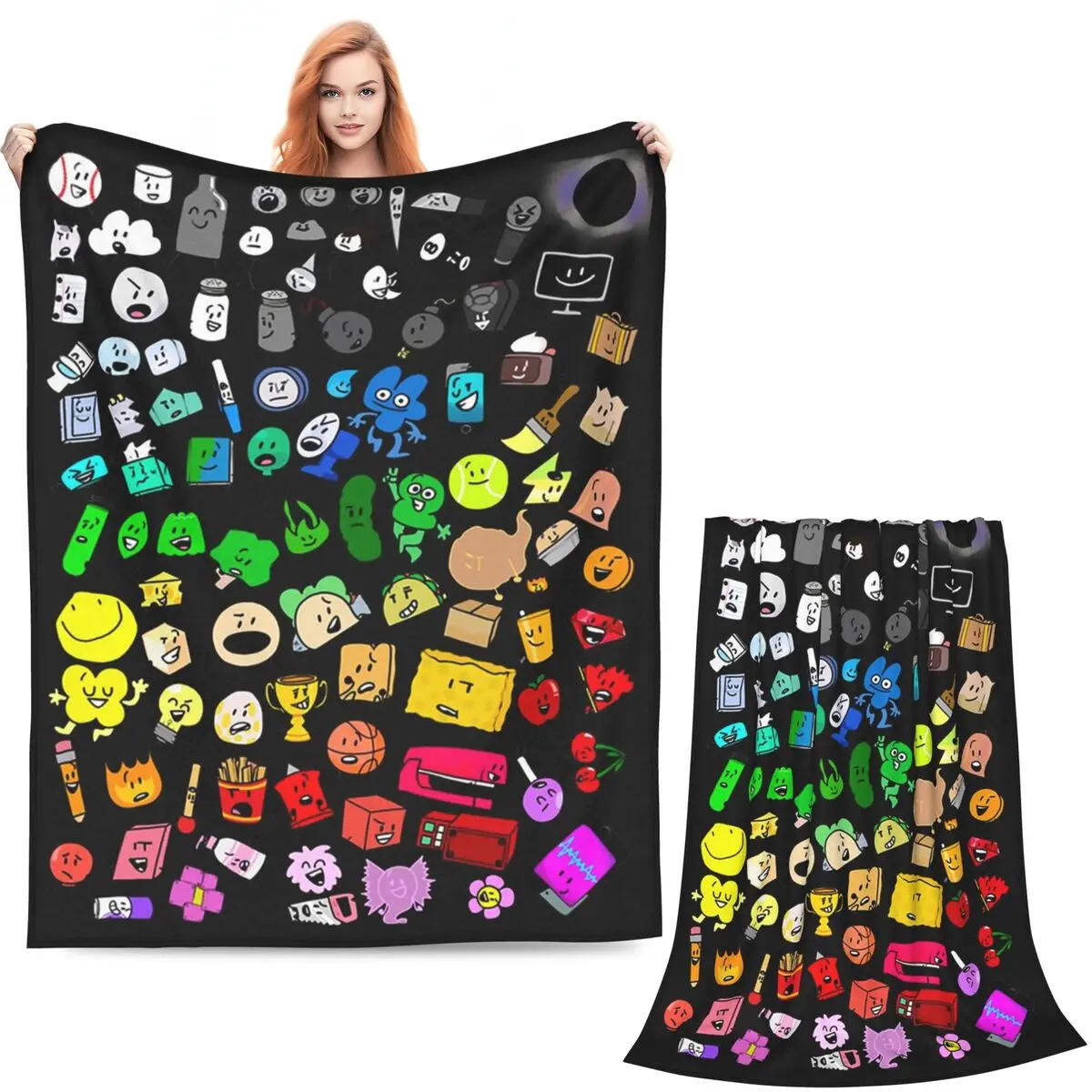 Classic BFDI Inanimate Insanity All Characters (Transparent) Blanket Flannel Throw Blanket Bedding for Bed Travel Home Couch