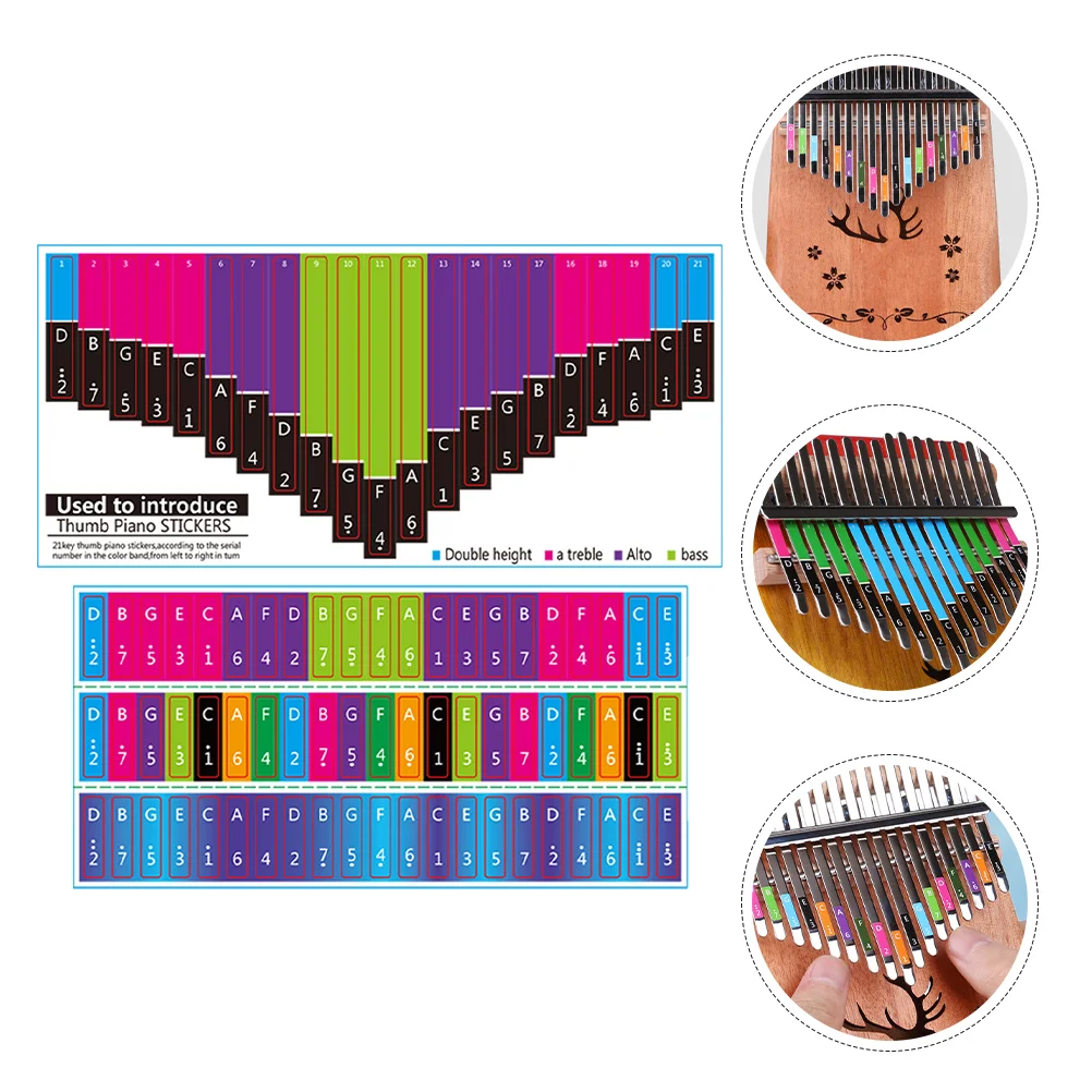 2 Pcs Kalimba Phoneme Stickers Finger Instrument Note Decals Piano Key Applique Paper Keys for 21