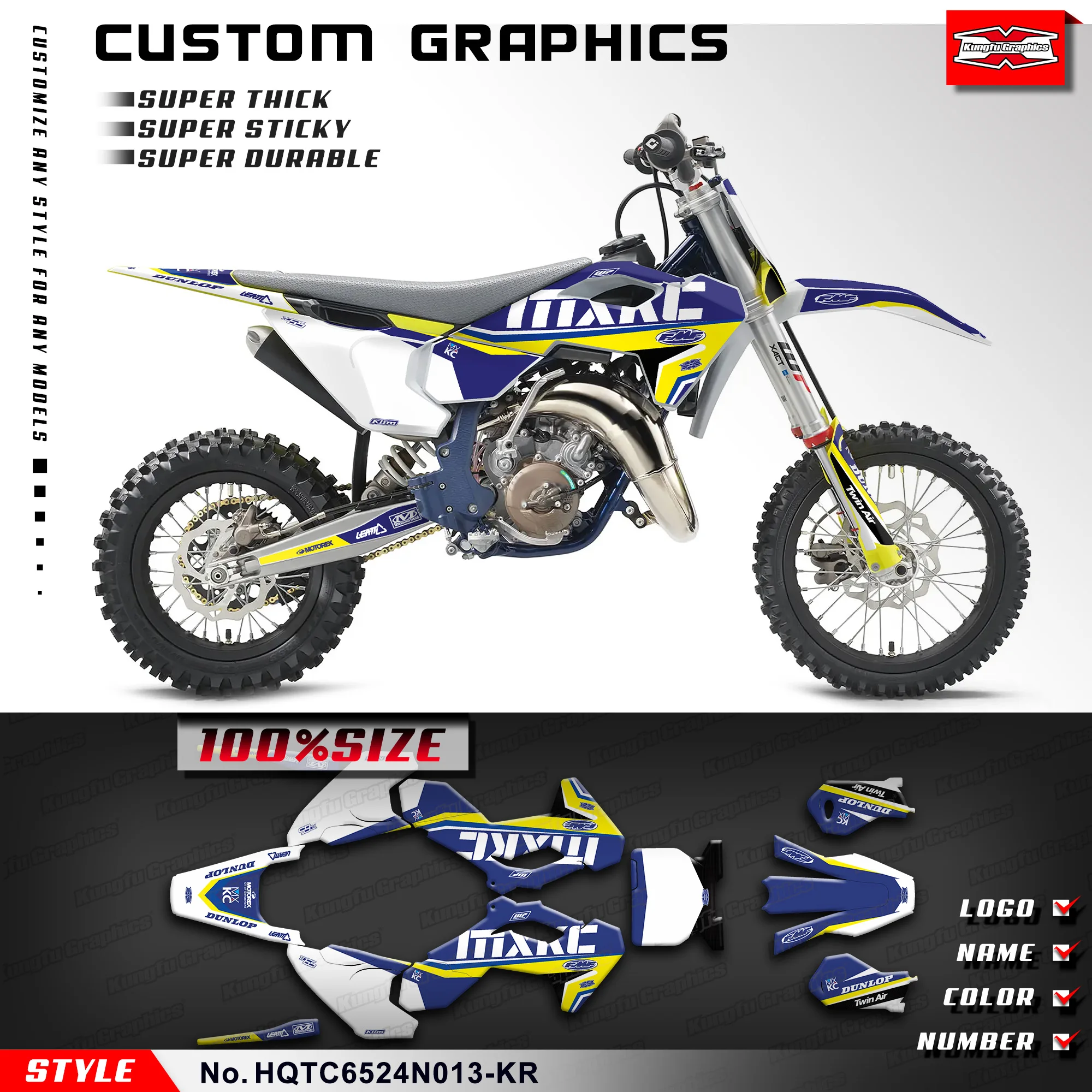 

KUNGFU GRAPHICS Graphics Kit Vinyl Sticker for Husqvarna TC65 TC 65 2024, HQTC6524N013-KR