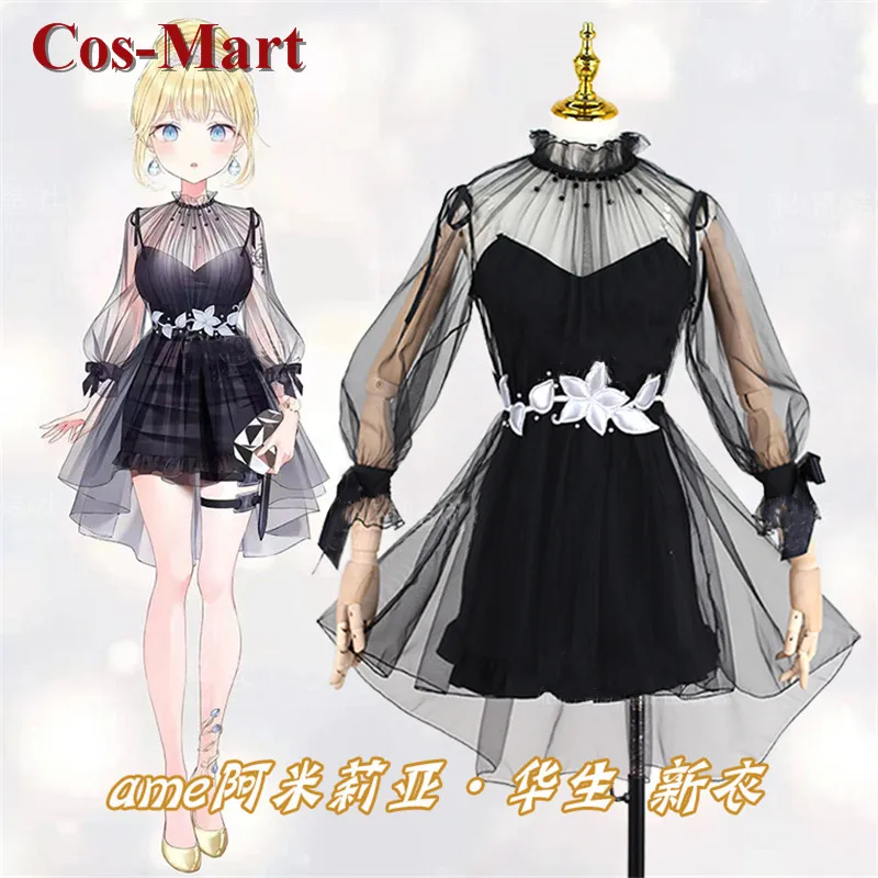 Cos-Mart Anime Vtuber Hololive Watson Amelia Cosplay Costume Sweet Lovely Black Formal Dress Activity Party Role Play Clothing