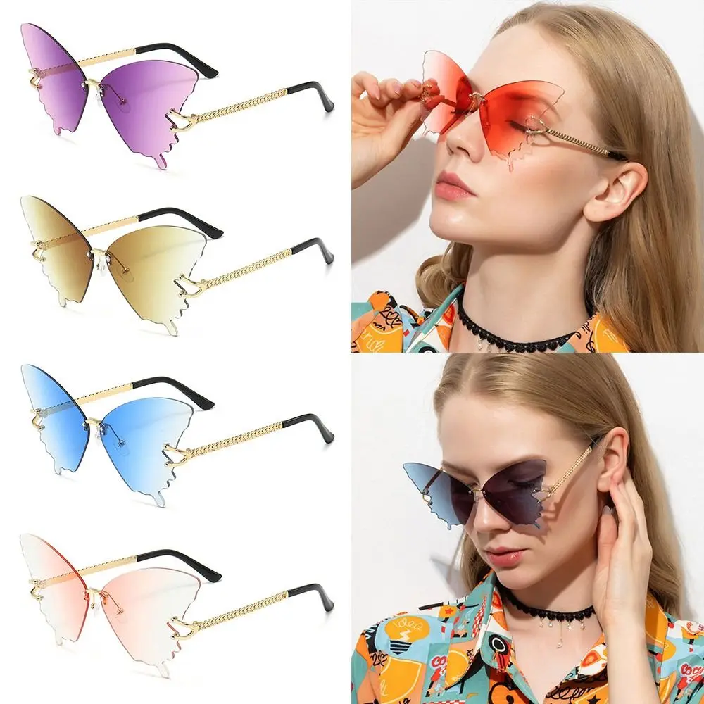 

Metal Frame Butterfly Sunglasses Rimless UV400 Protection Gradient Sun Glasses Oversized Shades for Beach/Travel/Streetwear