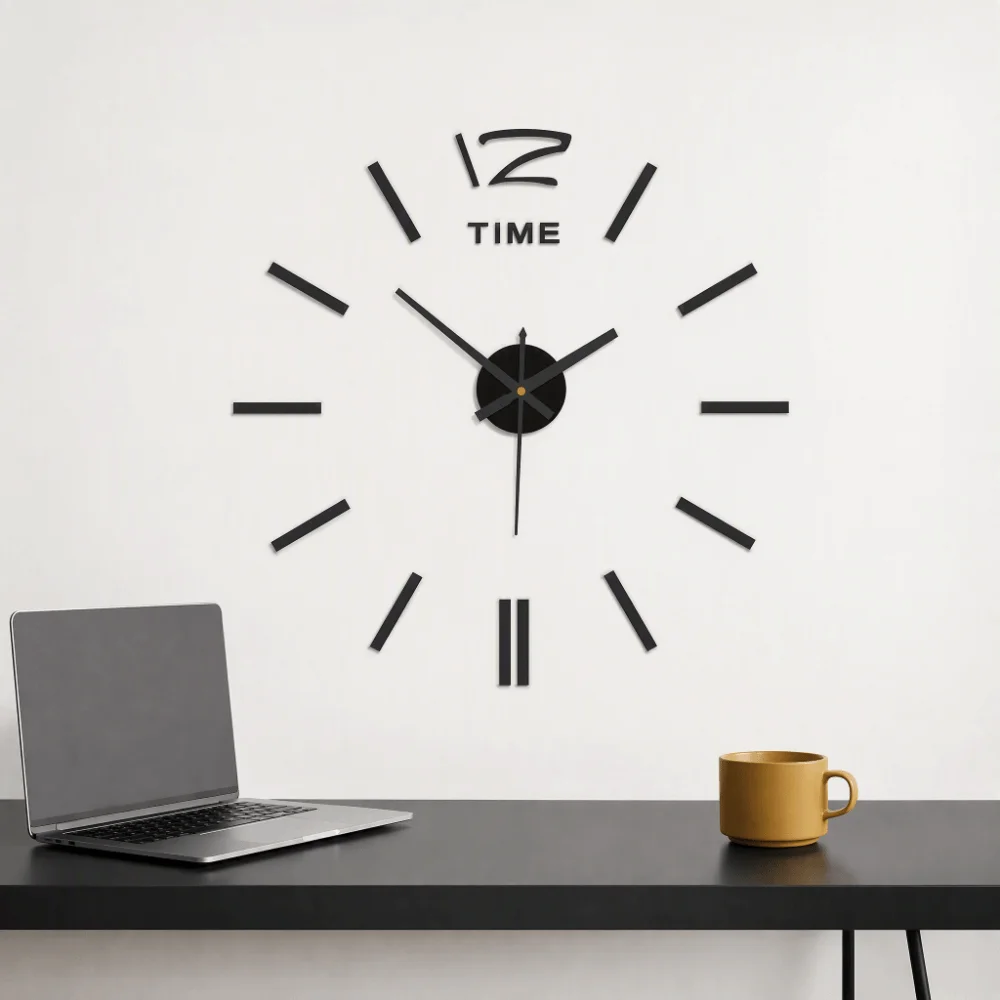 Modern Frameless Wall Clock Sticker 50cm Battery Operated Wall Clock Decor Self-Adhesive DIY Clock Kit Living Room Decor