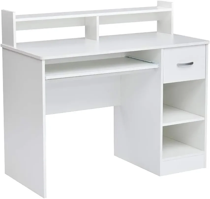 White Computer Keyboard Tray and Drawer Small Home Office Bedroom,Homework and School Studying Writing Desk for Student