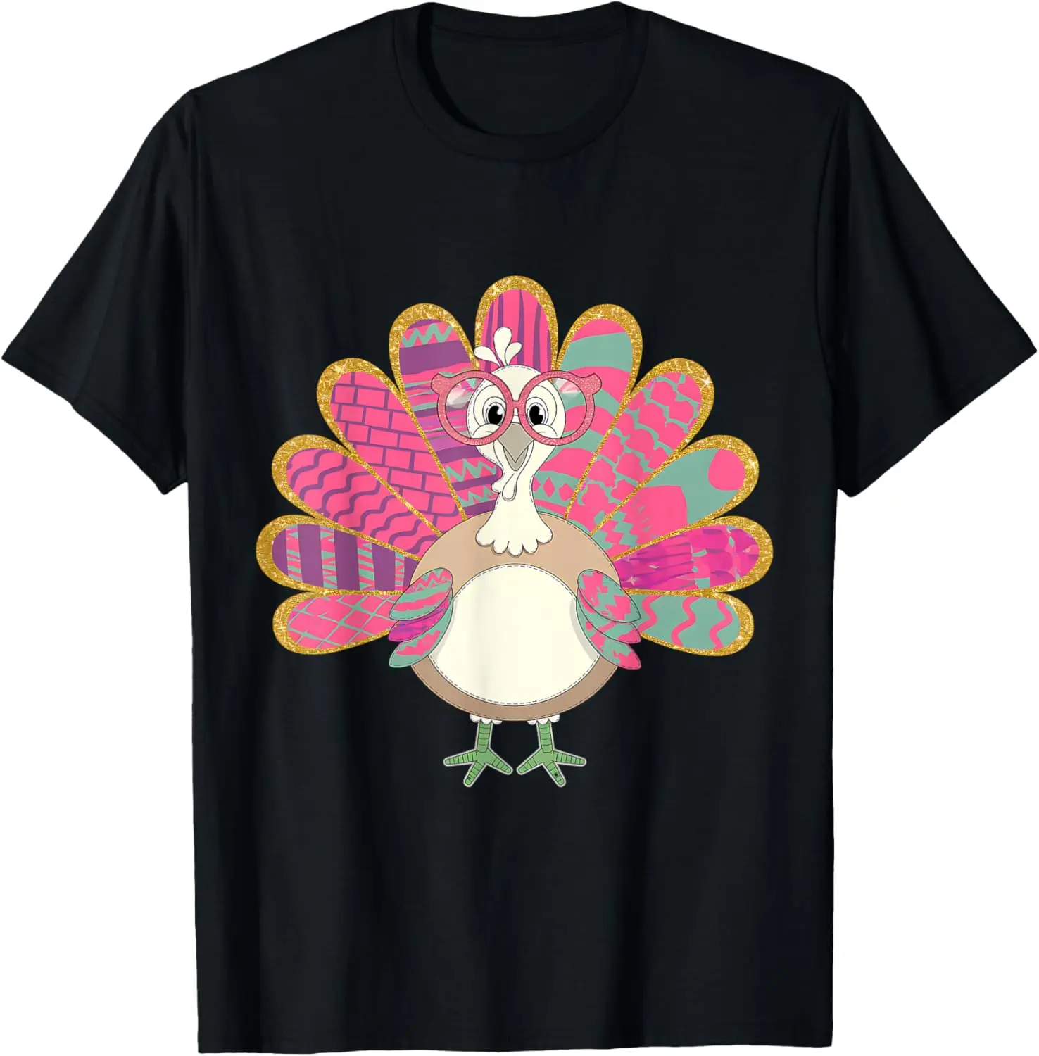 

Colorful Cute Turkey with Glasses Design Thanksgiving Day T-Shirt