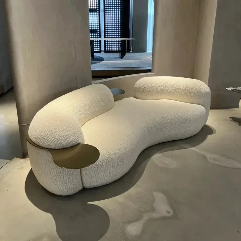Italian high-value minimalist pea sofa fabric lamb wool arc special-shaped hotel office