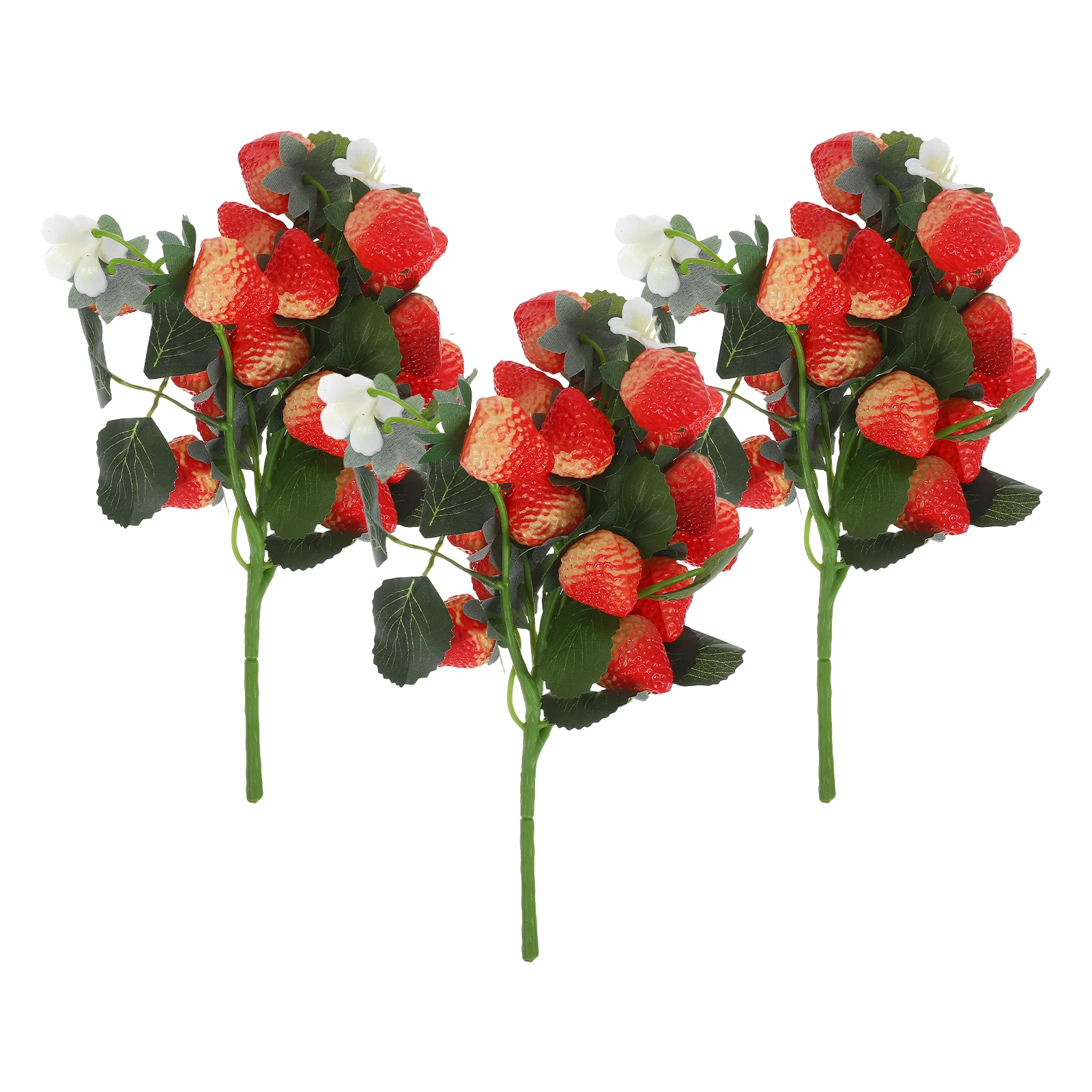 

3pcs Artificial Strawberry Lifelike Stem Branches Simulated Fruit Bouquet Decoration For Party Holiday Wedding Diy Home Branch