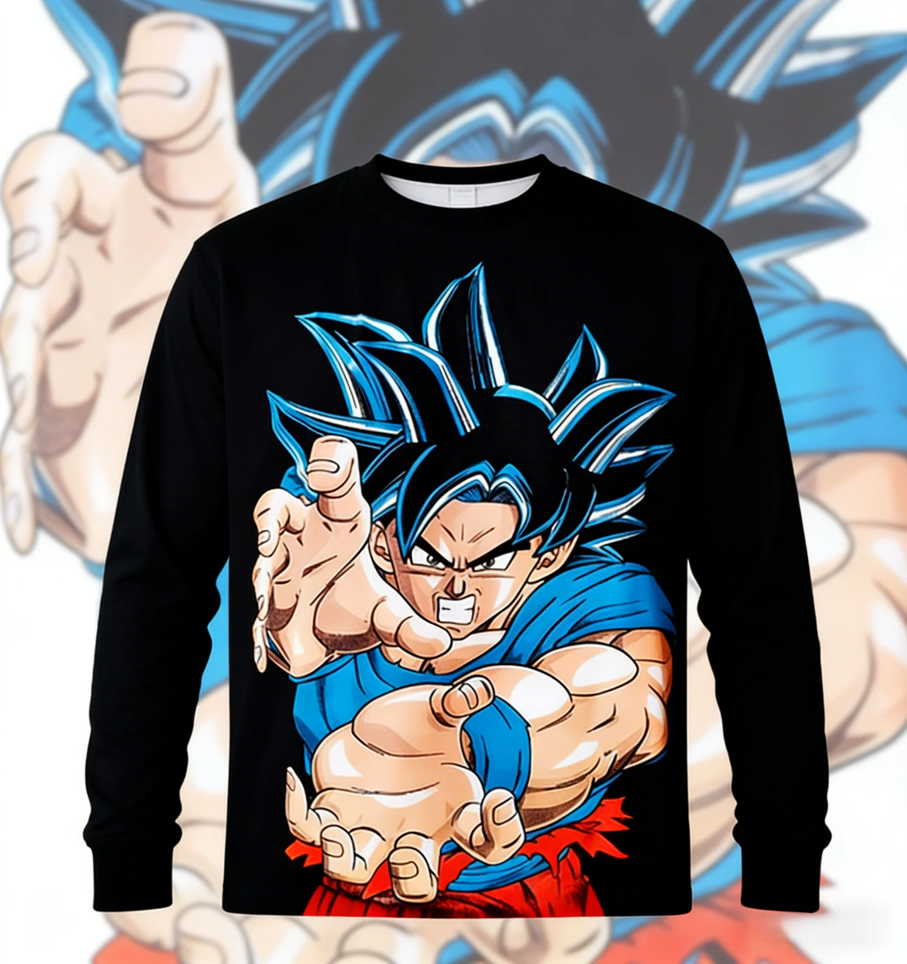 

2026 Autumn Winter Dragon Ball Vintage Cotton Fleece Long Sleeve Oversized Unisex Men Kids Goku Ultra Instinct Punch Print Top