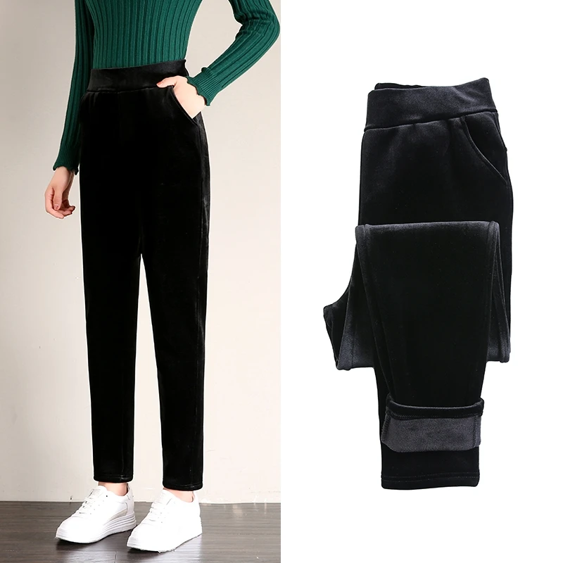 Winter Thicken Velvet Pencil Pants Women's High Waist Plush Fleece Lined Big Size 5xl Ankle-length Pantalons New Slim Leggings