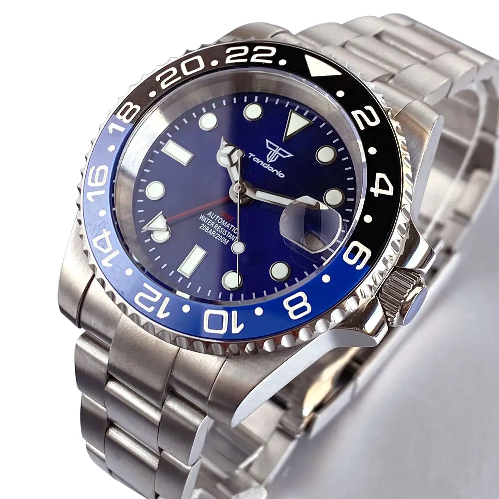 カスタムロゴ 40mm ブラック ブルー ペプシ ビジネス ダイバー NH34 GMT ウォッチ 100m防水 サファイアクリスタル NH34A 自動巻き腕時計 メンズ