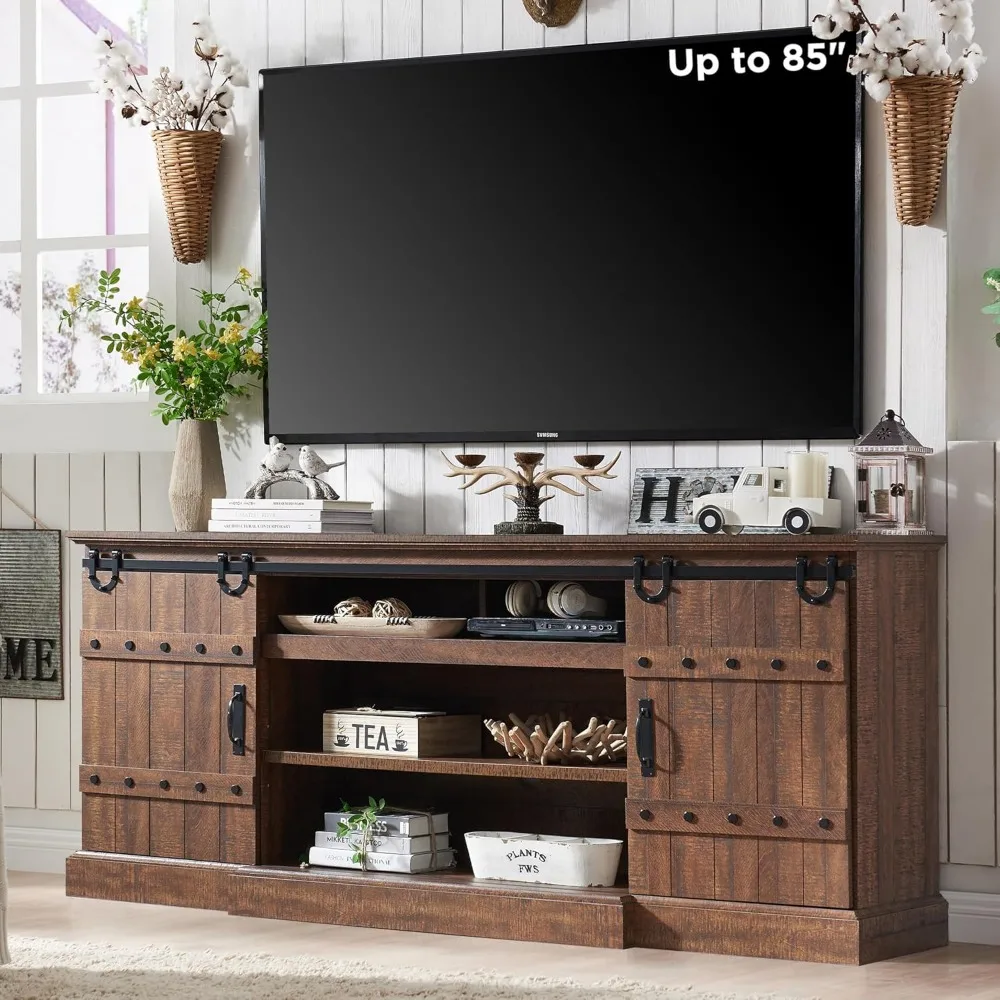 

Yipin Farmhouse 75" TV Stand for 80 85 Inch TV, Rustic Media Console Table with Sliding Barn Door, Large Highboy Entertainment