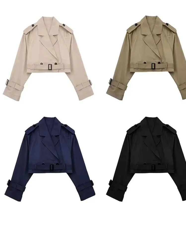 Traf-レディースkhakiクロップドコート、長袖コート、シックなトップス、女性のカジュアルウェア、ヴィンテージストリートウェア、単色、秋のファッション、2023