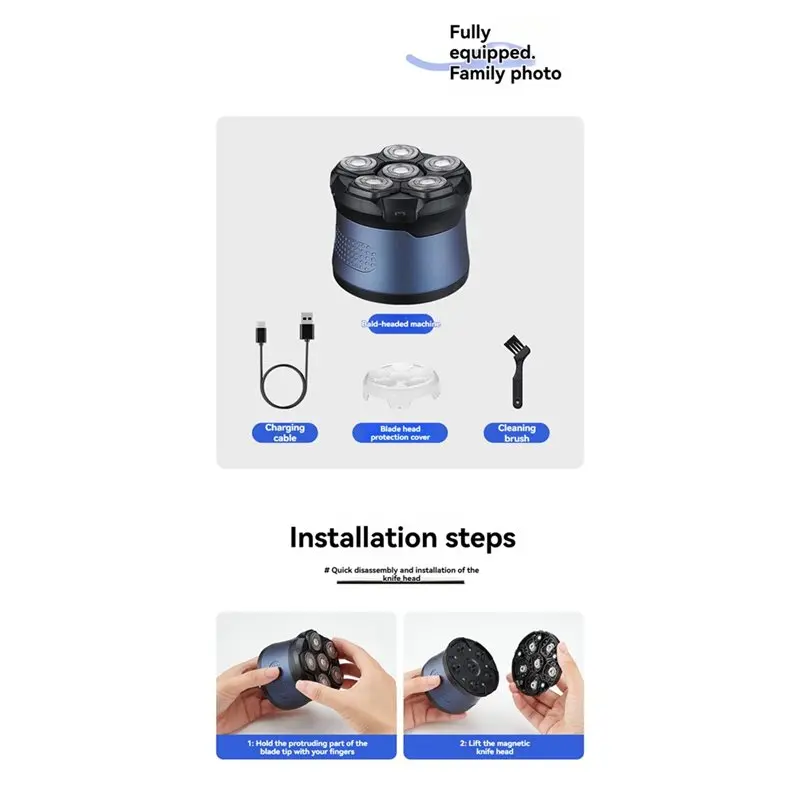 A02V-6D Magnetic Electric Head Shaver Rechargeable For Bald Men LED Display Waterproof Beard Shaver Hair Trimmer