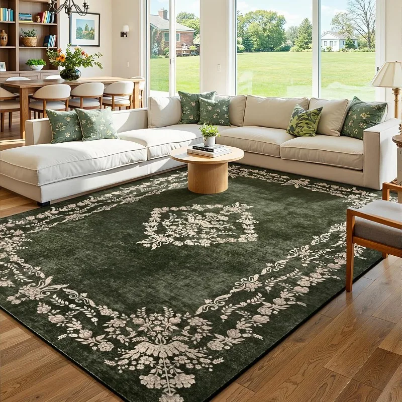 Luxury Retro Living Room Carpet Machine Washable Non-slip Soft Coffee Table Floor Mat Vintage Abstract Bedroom Bedside Rug 러그