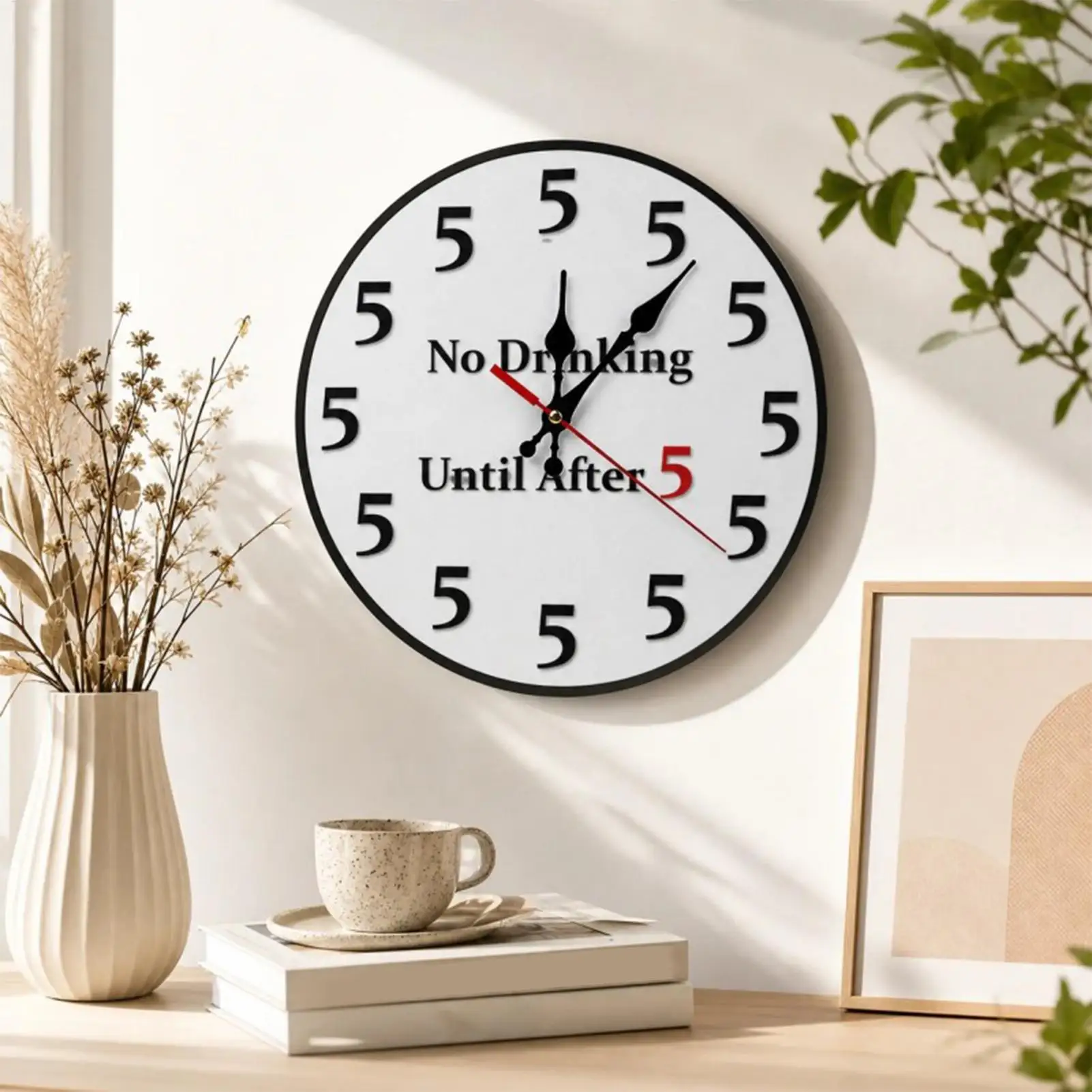 Kitchen Wall Clock 25x25cm Modern Funny Easy Read Non-Ticking No Drinking Silent Wall Clock Decorative Watch for Bedroom Home
