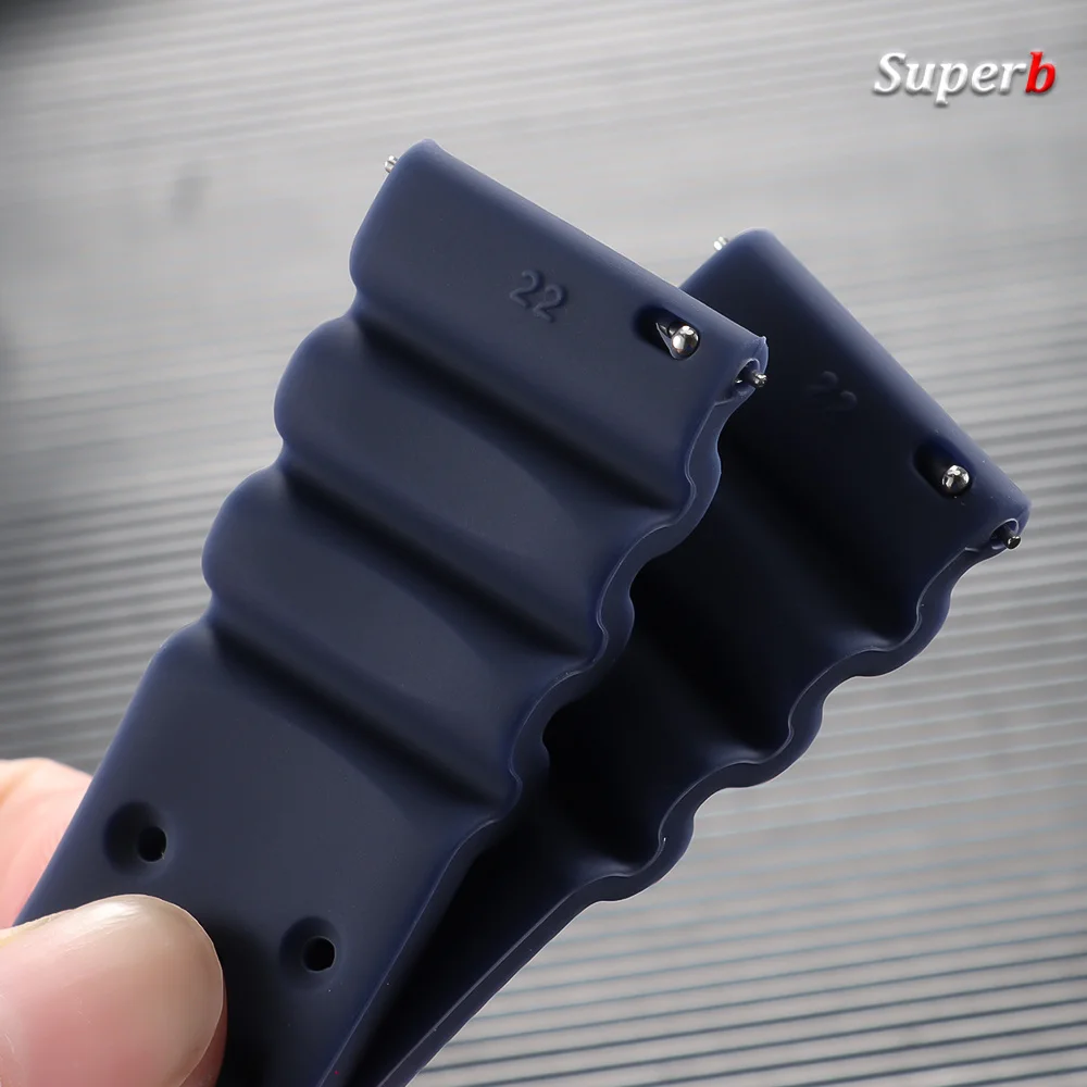 20mm 22mm High Tensile Silicone Strap Quick Release Sport Waterproof Men Breathable Rubber Replace Bracelet Watch Band for Seiko view 2