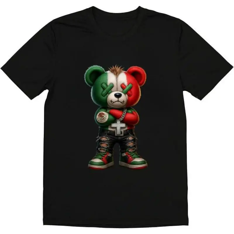

"Mexican Pride Teddy Bear T-Shirt | Streetwear Style 'Viva Mexico' Graphic Tee | Cool Patriotic Gift | Hip Hop Urban Outfit"