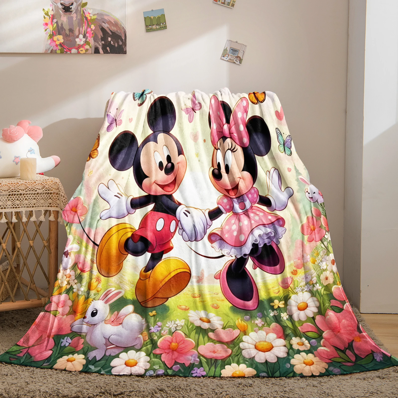 Kawaii Mickey Minnie Print Flanellen Deken Warme Gooi Deken Thuis Bank Lunchpauze Dekens Zachte Kinderen Student Dutje Deken