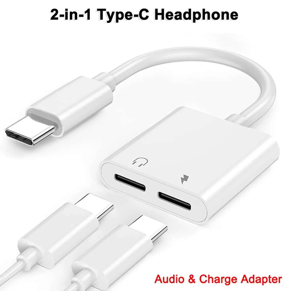 2 in 1 Audio Adapter Headphones Audio Cable Splitter Connector For Samsung Xiaomi Huawei USB C to 3.5mm Jack Aux Cable Converter