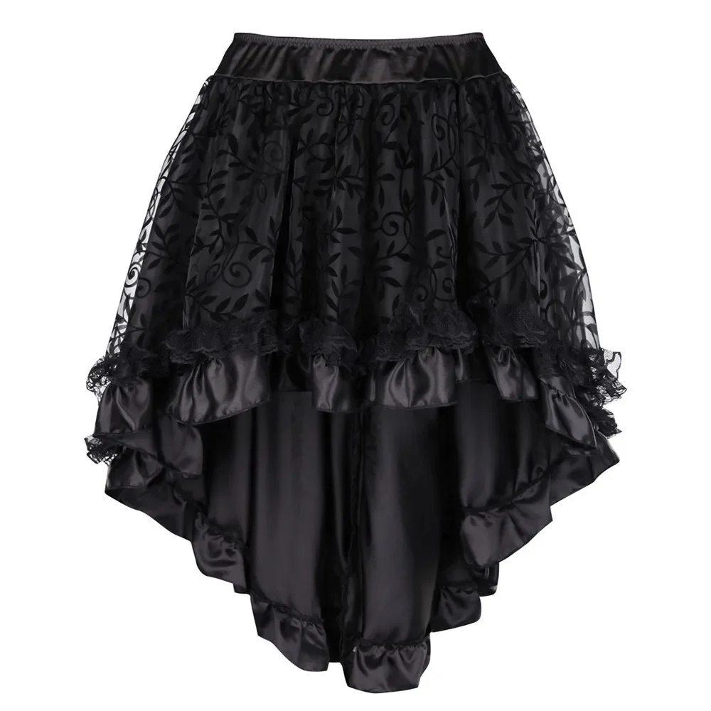 Asymmetrical Ruffled Satin Lace Trim Gothic Women's Skirts Vintage Corset Steampunk Skirt Cosplay Costumes Plus Size