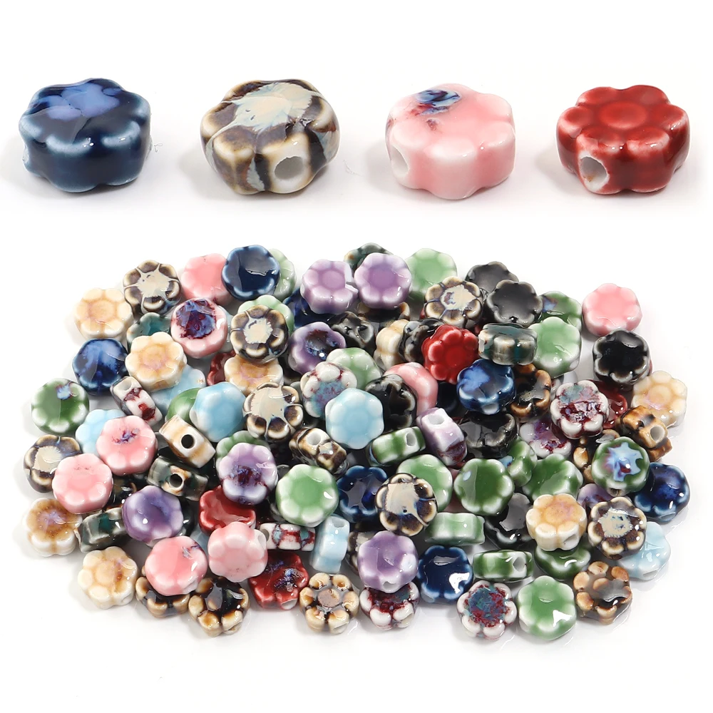 

10pcs/lot Ceramic daisy straight hole Beads Multicolor Floral Glaze Beads Loose Spacer Bead for DIY Jewelry Making Bracelet