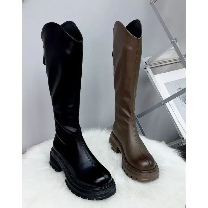 Women's Long Boots 2025 High Barrel Thick Bottom Height Increasing Motorcycle Boots Knight Boots Women
