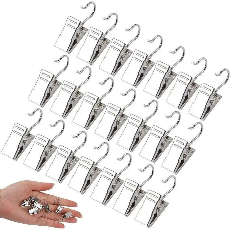 21 pcs Silver Metal Drapery Pins Strong Secure Grip, designed for Photo Hanging Display, Easy Slide On Rod