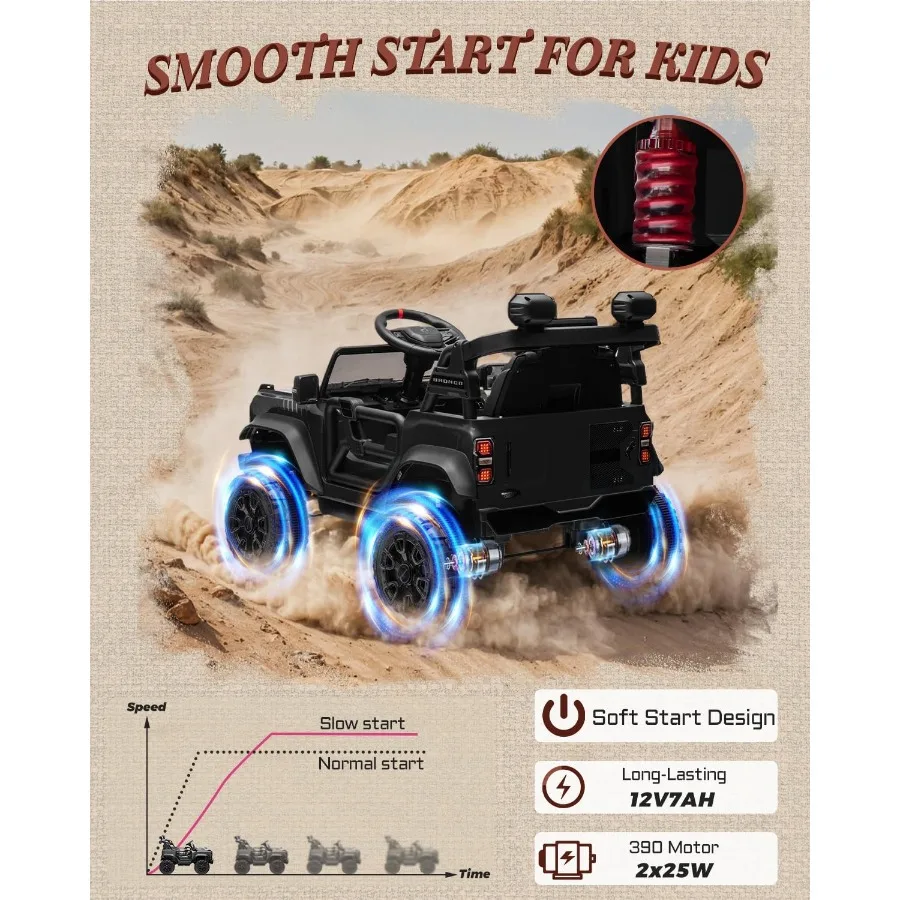 ألعاب ركوب 12 فولت للأطفال، مركبات برونكو رابتور الكهربائية المخصة للأطفال، سيارة تعمل بالبطارية للأطفال الصغار بأبواب مزدوجة