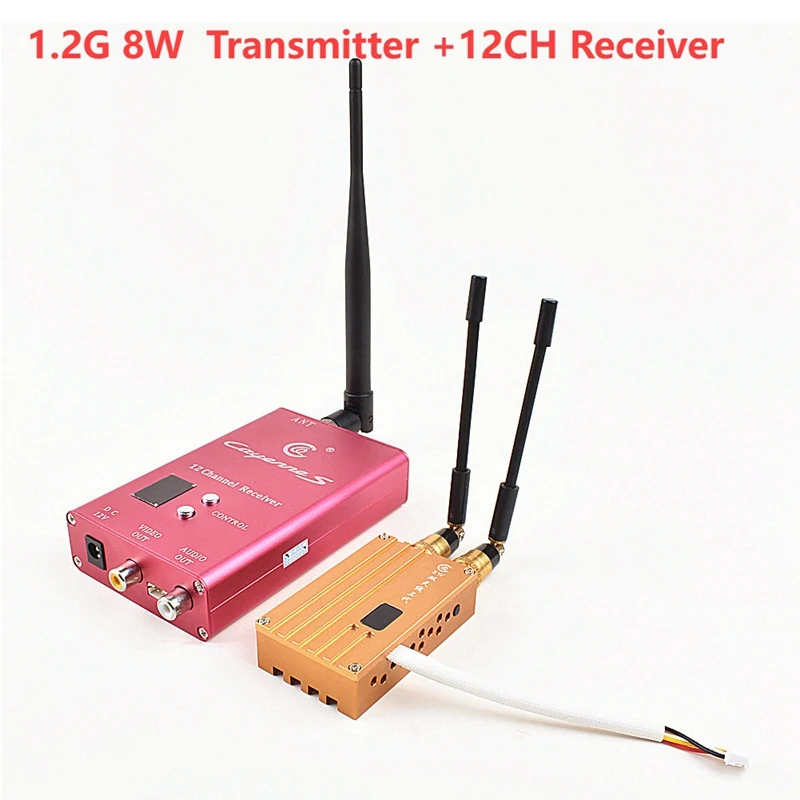 1.2G 8W High Power Wireless Analog Video Transmitter 12CH Receiver FPV Transmission System For RC Models UAV Airplane