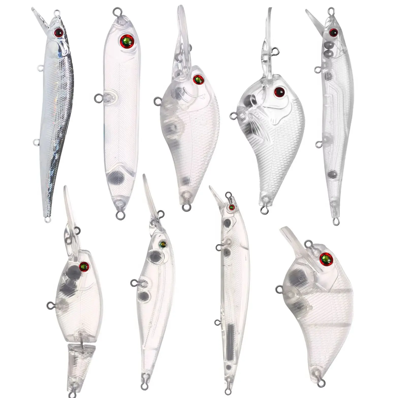 

FREE FISHER 10 шт./лот, неокрашенные приманки, заготовки для рыболовных приманок, прозрачные искусственные приманки для самостоятельной сборки, приманки-минноу, приманки-воблеры VIB, приманки-карандаши