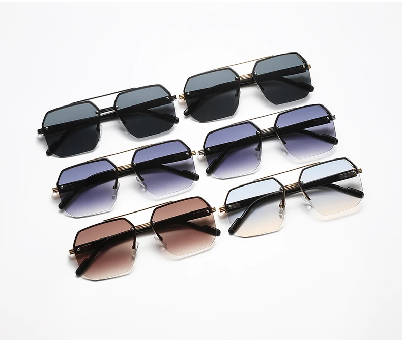 Herren Metall-Sonnenbrille Quadratischer Halbrahmen mit Ziernieten Lässiger Trend Persönlichkeit Retro Mode Outdoor-Sport-Brille – Detail 12