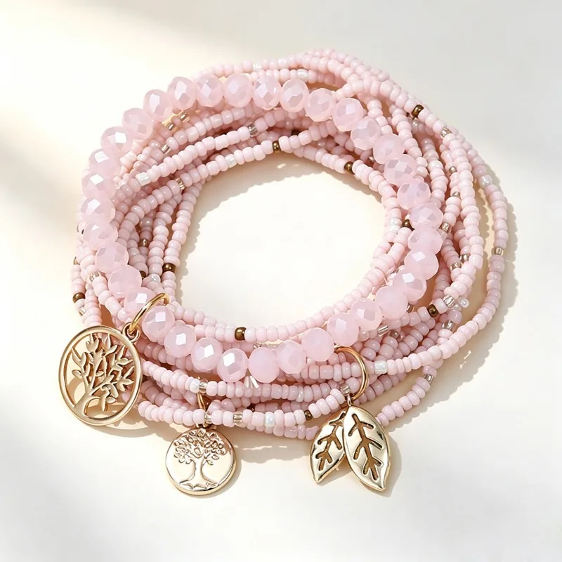 Handmade Multilayer life Tree charm Pendant beaded Bracelets for Women Bohemia Femme Summer Jewelry Colorful Gem Beads Bracelet