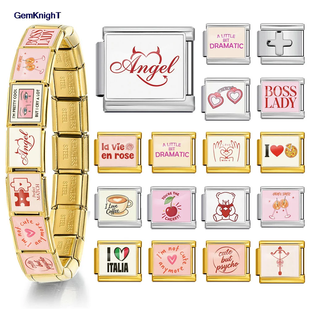1pc Bunte Rose Boss Lady Angel Match Cheers Italienischen Charme Link fit 9mm Edelstahl Armband, Die DIY schmuck Zubehör – Detail 1