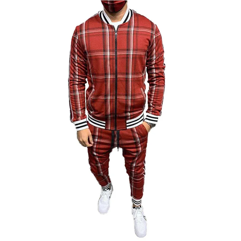 

Men's Autumn Winter Plaid Open Cardigan Spor Casual Wear Long Sve irt And Pants Set Faionable Cheered Outerwear