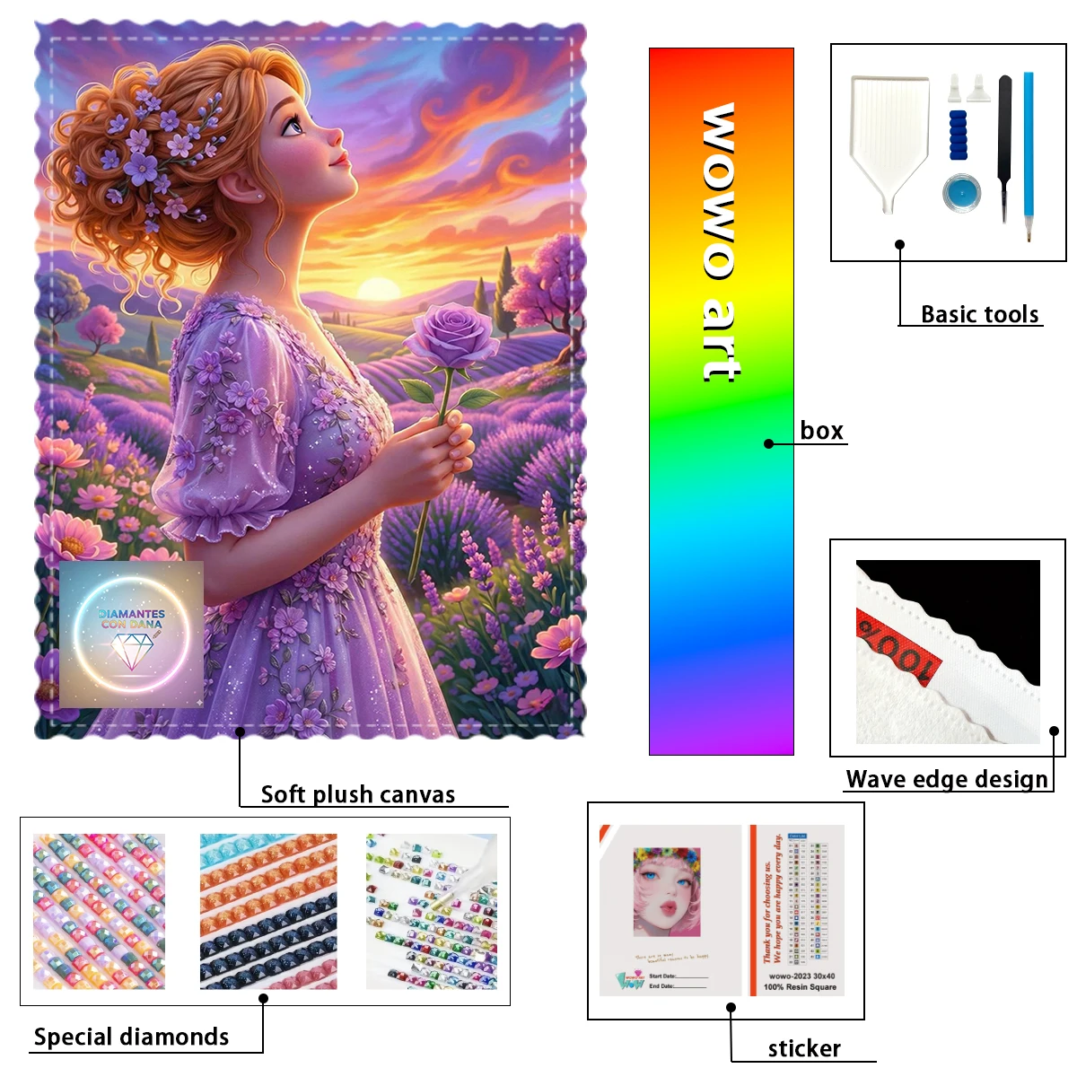 

【Diamantes con Dana】Набор для создания алмазных отпечатков "Море фиалок и девушка" из 100% смолы FD+ab+xc. Идеальное произведение, стоящее того, чтобы приобрести.