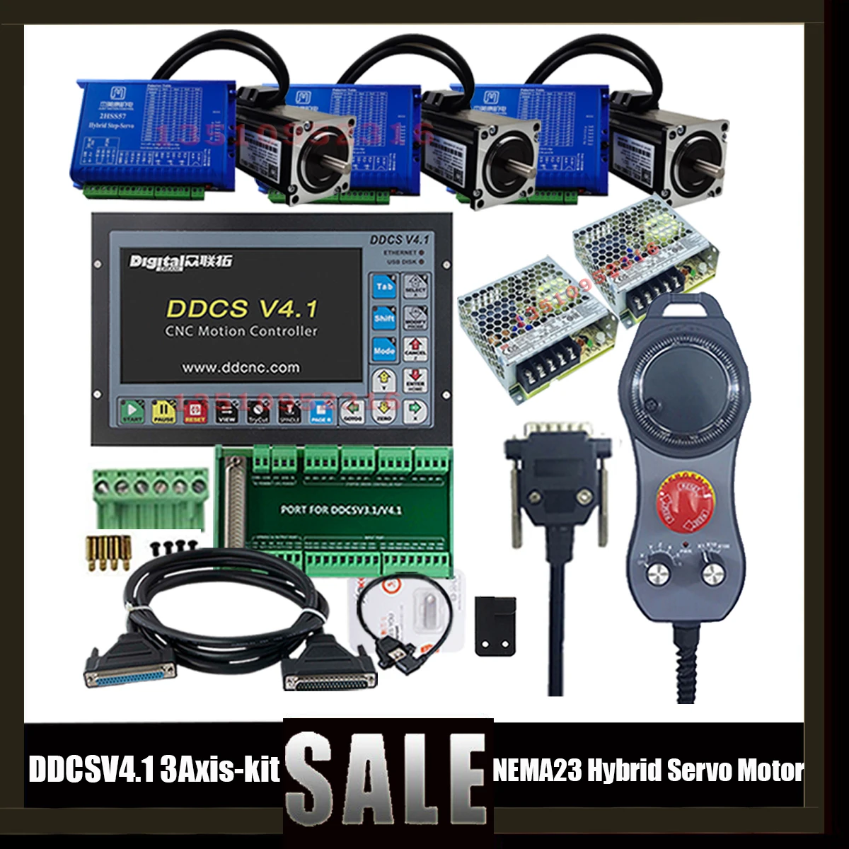 Ddcsv3.1 Upgrade Ddcsv4.1 3-axis Cnc Independent Controller + Nema23 Hybrid Servo Motor Driver Kit Handwheel Mpg 75w24v Dc